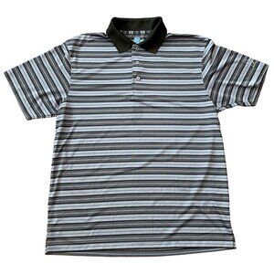 PGA Tour Golf Polo Shirt Mens Size Large Airflux Striped Gray Black Embroidered